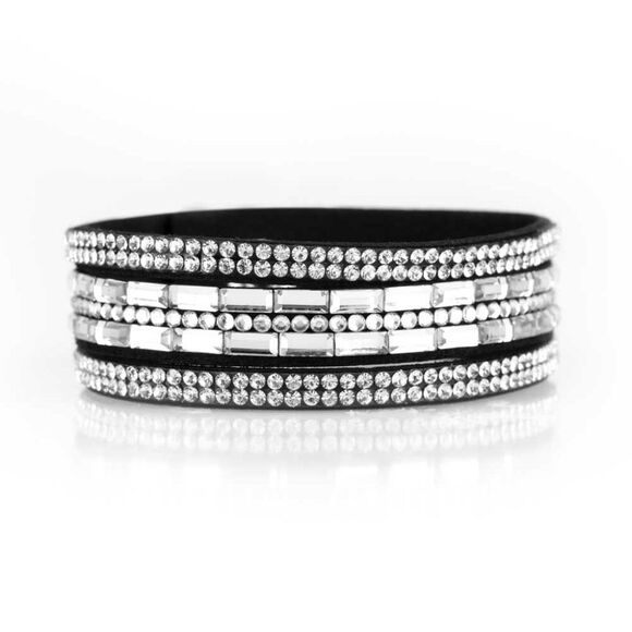 RHINESTONE ROCK STAR - BLACK WRAP BRACELET PAPARAZZI - Picture 2 of 3